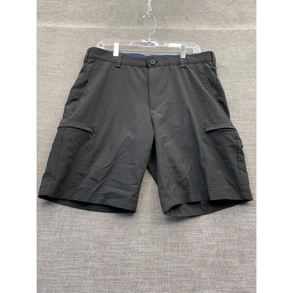 Izod Golf Swingflex Classic Cargo Short Men 34 Black Stretch Mid Rise Flat Front